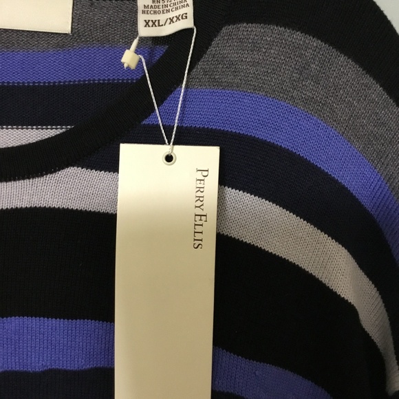 Men's Perry Ellis NWT XXL Cotton Blend L/S Sweater Purple/Black/Gray Stripes - Picture 5 of 9